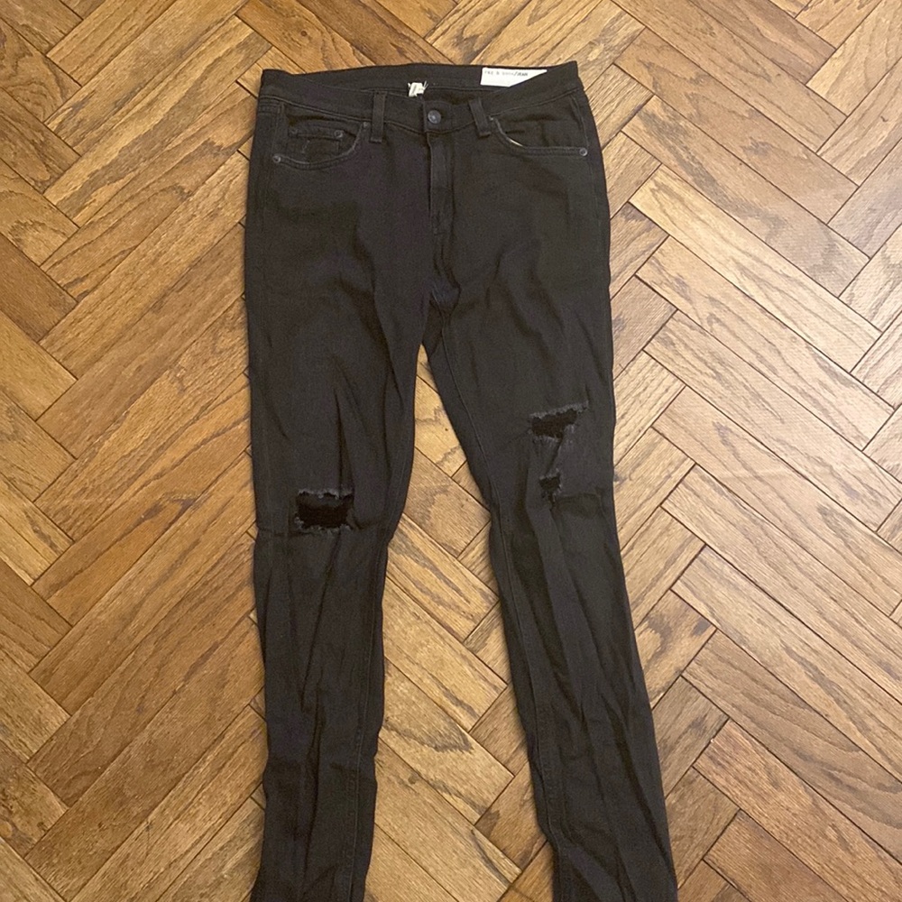 Rag & Bone Jean Black Distressed Skinny Jeans